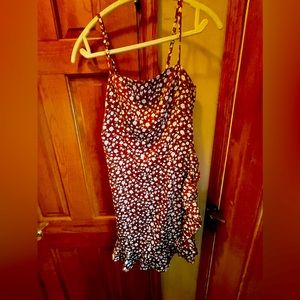 Hollister ruffle faux wrap dress multi brown satin size M